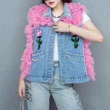 Load image into Gallery viewer, The Yoshi Ming Funky Denim, Sequin, and Tulle Vest Jacket
