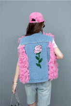 Load image into Gallery viewer, The Yoshi Ming Funky Denim, Sequin, and Tulle Vest Jacket
