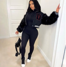 Load image into Gallery viewer, Fur Cropped Varsity Jacket
