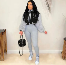 Load image into Gallery viewer, Fur Cropped Varsity Jacket
