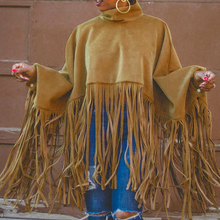 Load image into Gallery viewer, Tassel Crop Top Poncho Turtleneck Pullover
