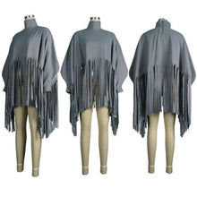 Load image into Gallery viewer, Tassel Crop Top Poncho Turtleneck Pullover

