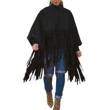 Load image into Gallery viewer, Tassel Crop Top Poncho Turtleneck Pullover
