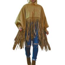 Load image into Gallery viewer, Tassel Crop Top Poncho Turtleneck Pullover
