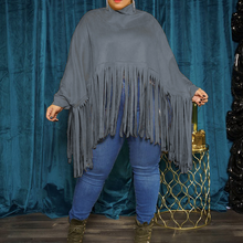 Load image into Gallery viewer, Tassel Crop Top Poncho Turtleneck Pullover
